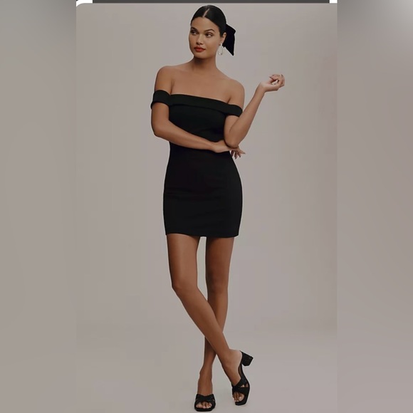 BHLDN Maci Off-The-Shoulder Stretch Crepe Mini Dress LBD - Picture 3 of 11